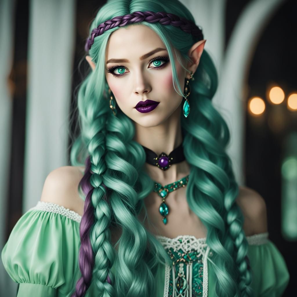 Elvish Beauty with Halloween Outfit and Green Hair
