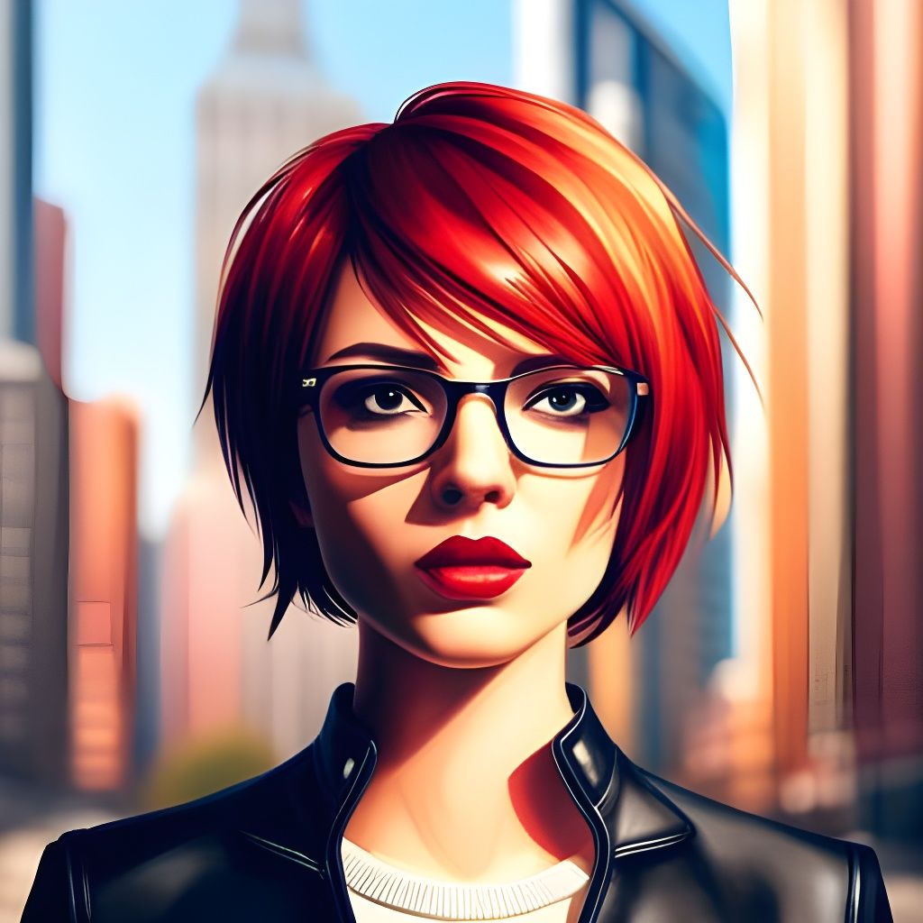 Red-Haired Girl Portrait in Modern City