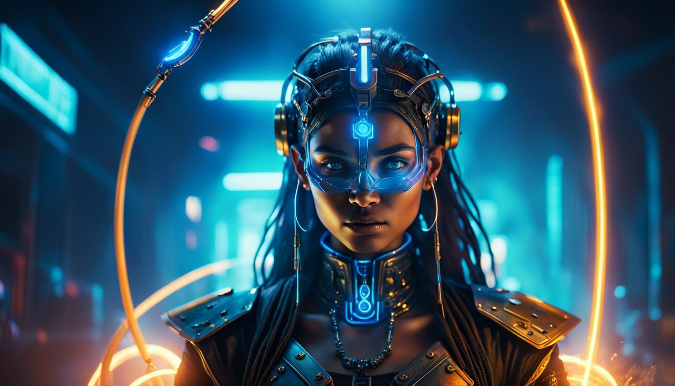 Chennai Cybernetic Alchemist Stirring Neon Cauldron