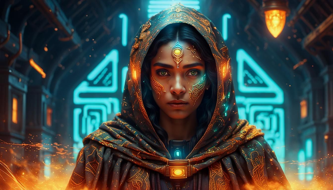 Chennai Alchemist in Cyberpunk Portrait with Cauldron