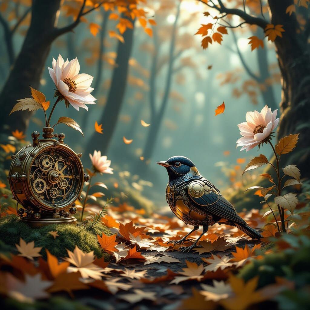 Steampunk Glade: Clockwork Flowers Bloom in Autumn