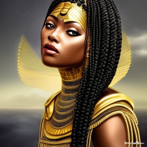 Egyptian Goddess Portrait with Gold Jewelry