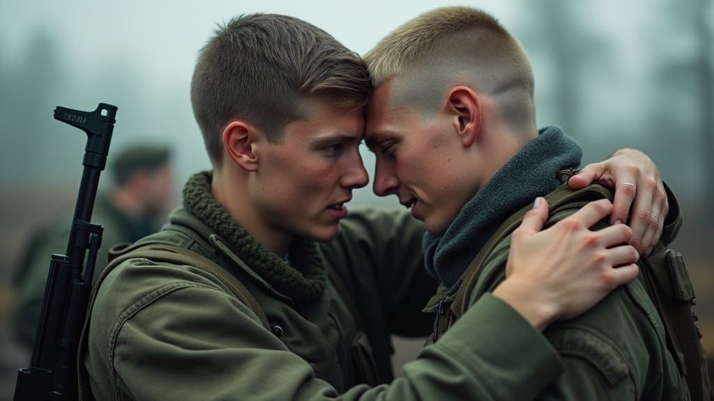 Brothers-in-Arms in Flecktarn Uniforms Share Emotional Momen...