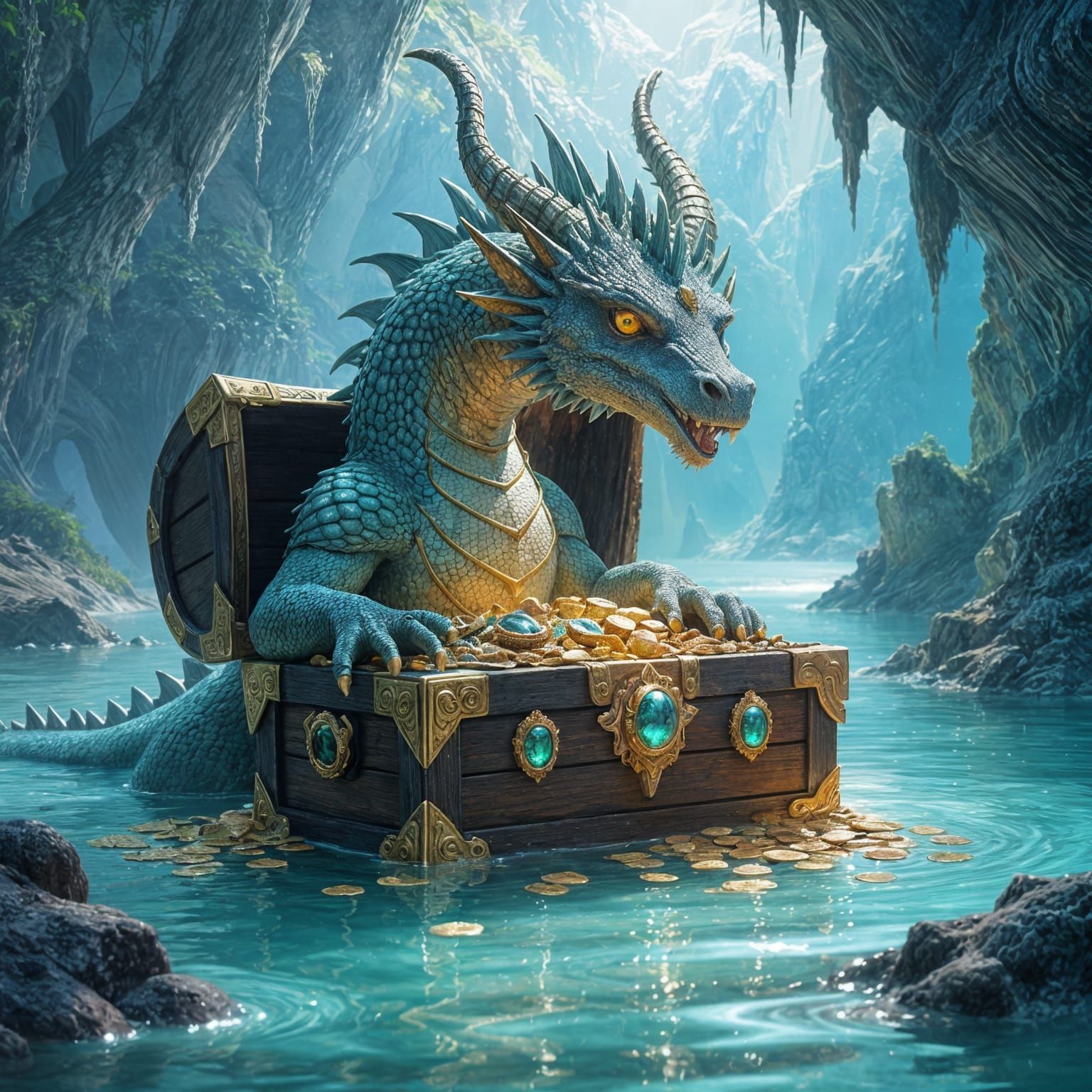 Dragon Guardian of Sunken Treasure: Epic Fantasy Art