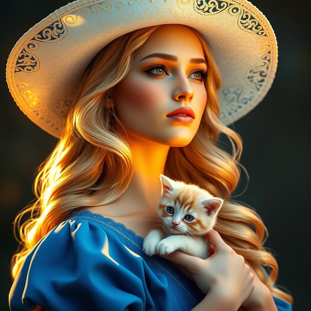 Lady with Kitten, Art Nouveau Portrait in Unreal Engine