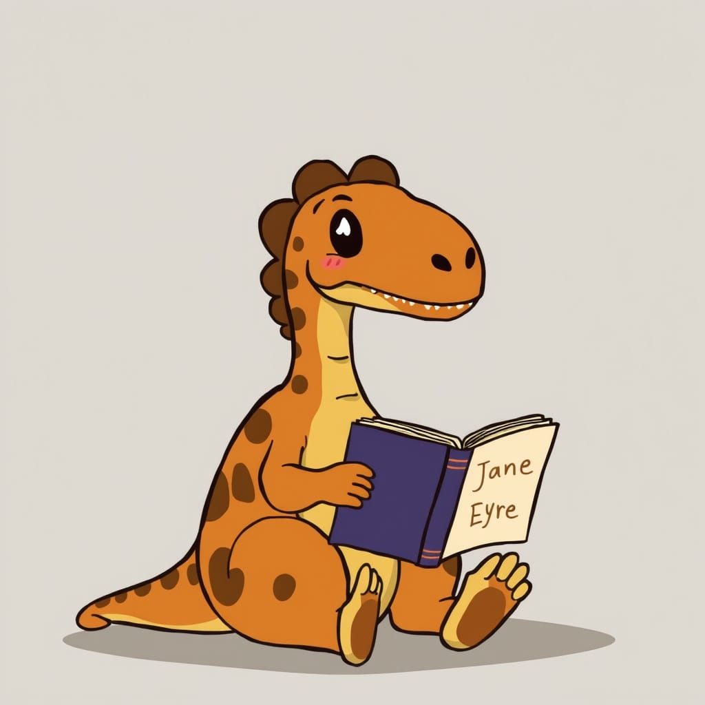 Vintage Cartoon Brontosaurus Reading Classic Novel