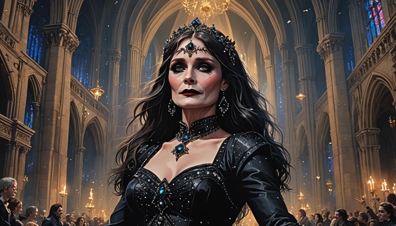 Gothic Burlesque Dancer in Starry Cathedral, Dark Fantasy Ar...