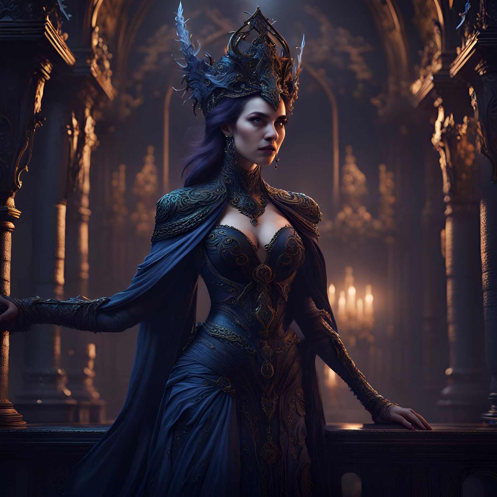Fantastical Empress of the Night: Detailed Matte Painting