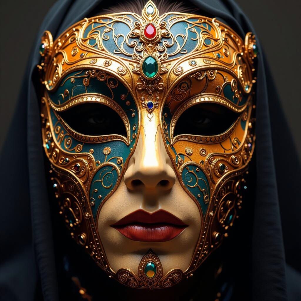 Ornate Golden Mask in Futuristic Style