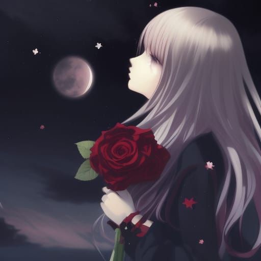 Eerie Gothic Woman with Roses in Anime Style