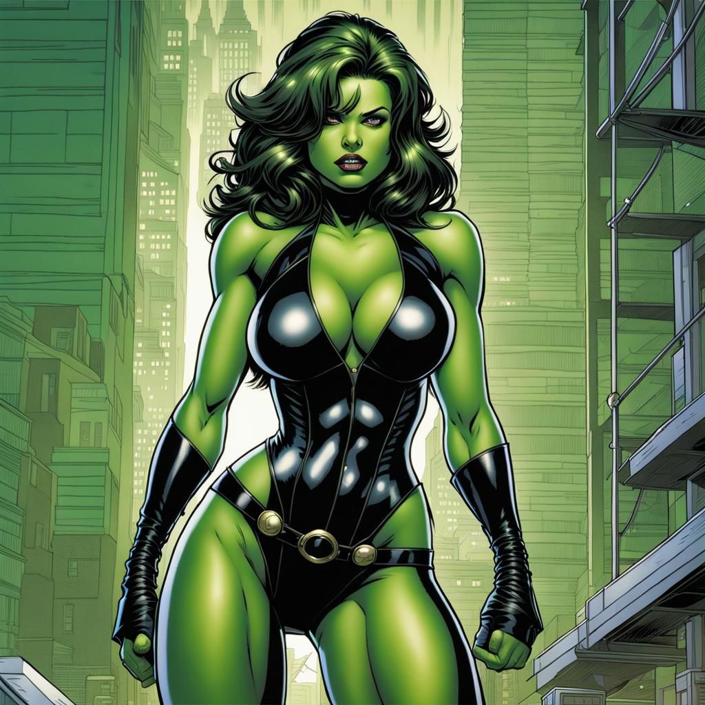 She-Hulk in Fishnet Bodysuit: Comic Book Art