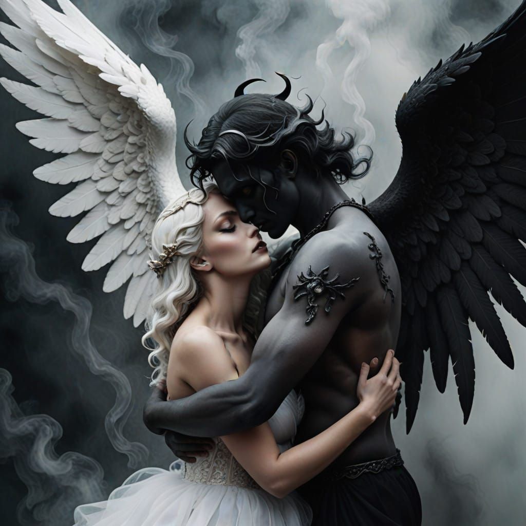 Angel and Demon in Tender Surreal Embrace