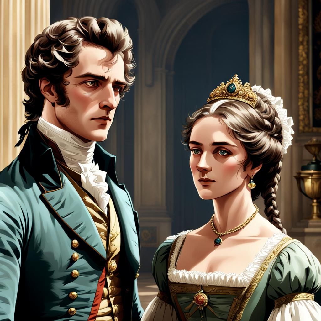 Regency Couple in Anime Style, Classical British Look