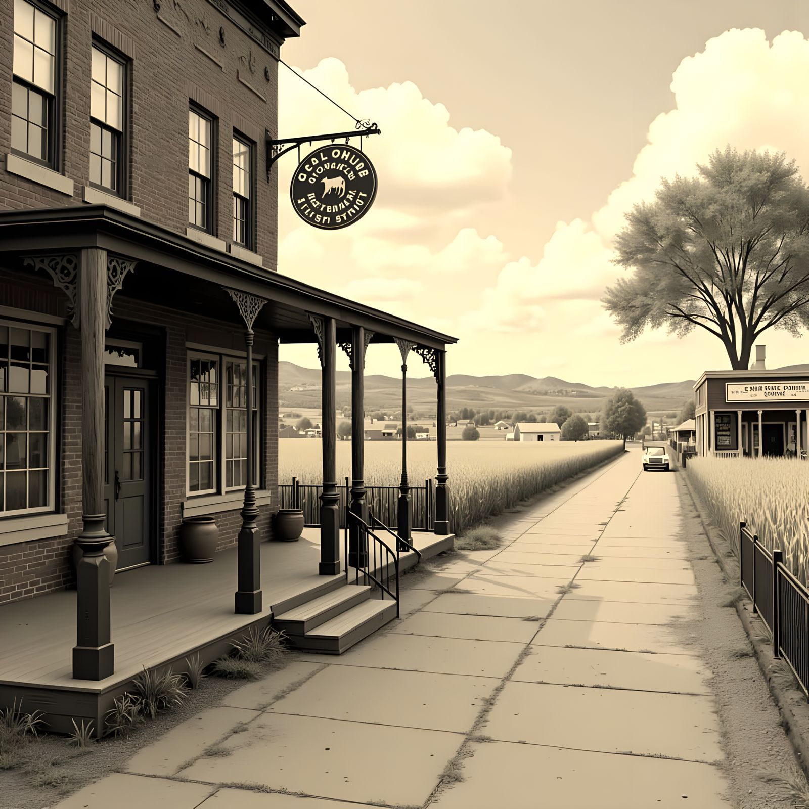 Vintage Town Square in 1880s