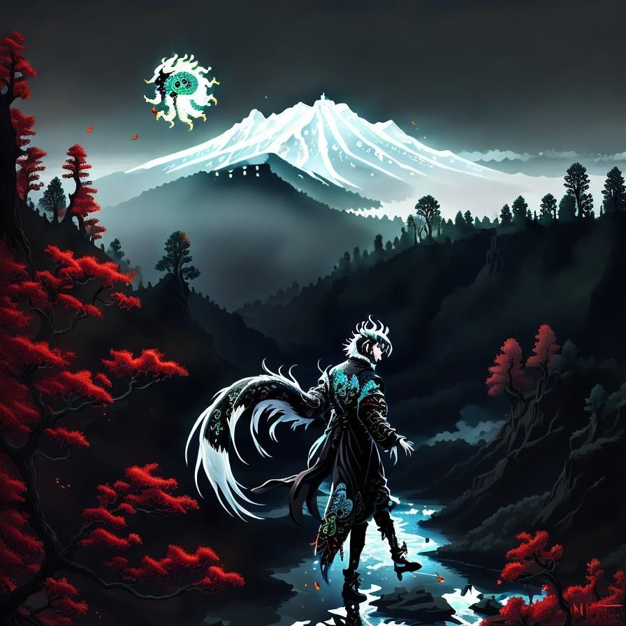 Monochromatic Nine-Tailed Foxgirl in Redleaf Forest