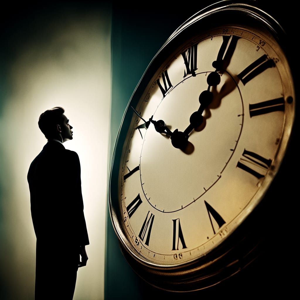 Surreal Close-up of Person Looking at Clock
