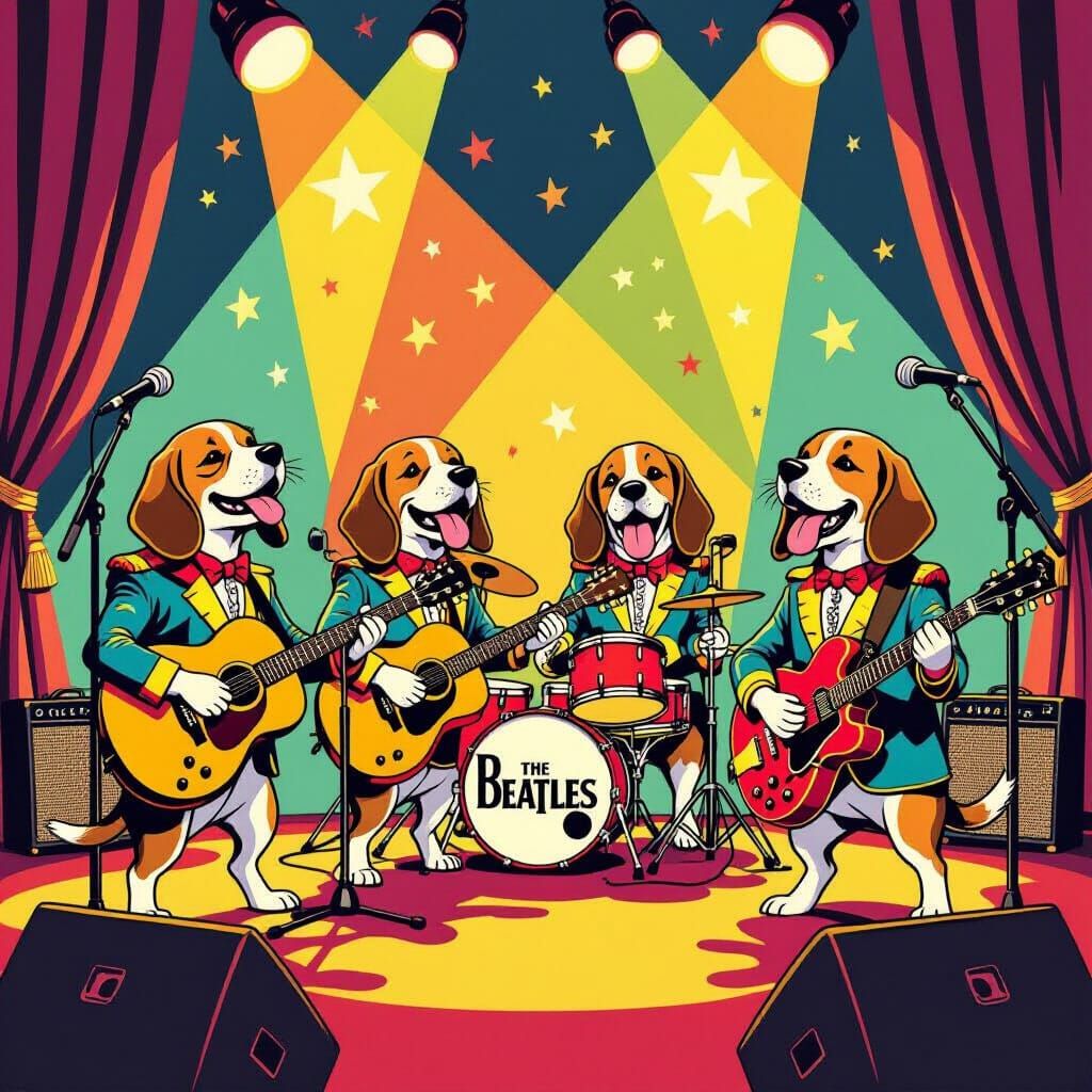 Four Beagles Rock Out As The Beatles