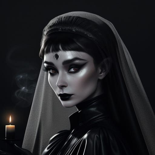 Ethereal Dark Fantasy Portrait in Black Leather Habit