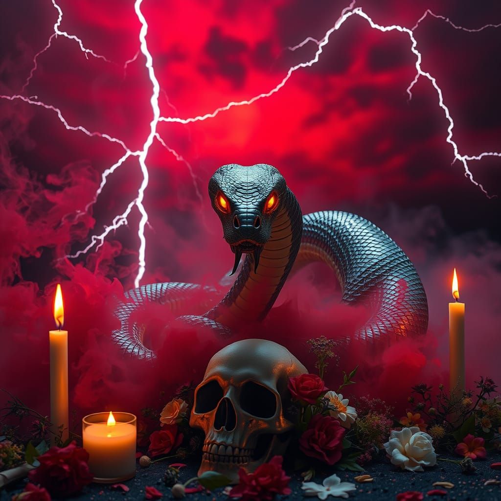 Cyberpunk Metal Snake in Red Haze