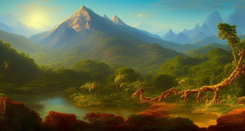 Lush Jungle Landscape with Distant Mountains