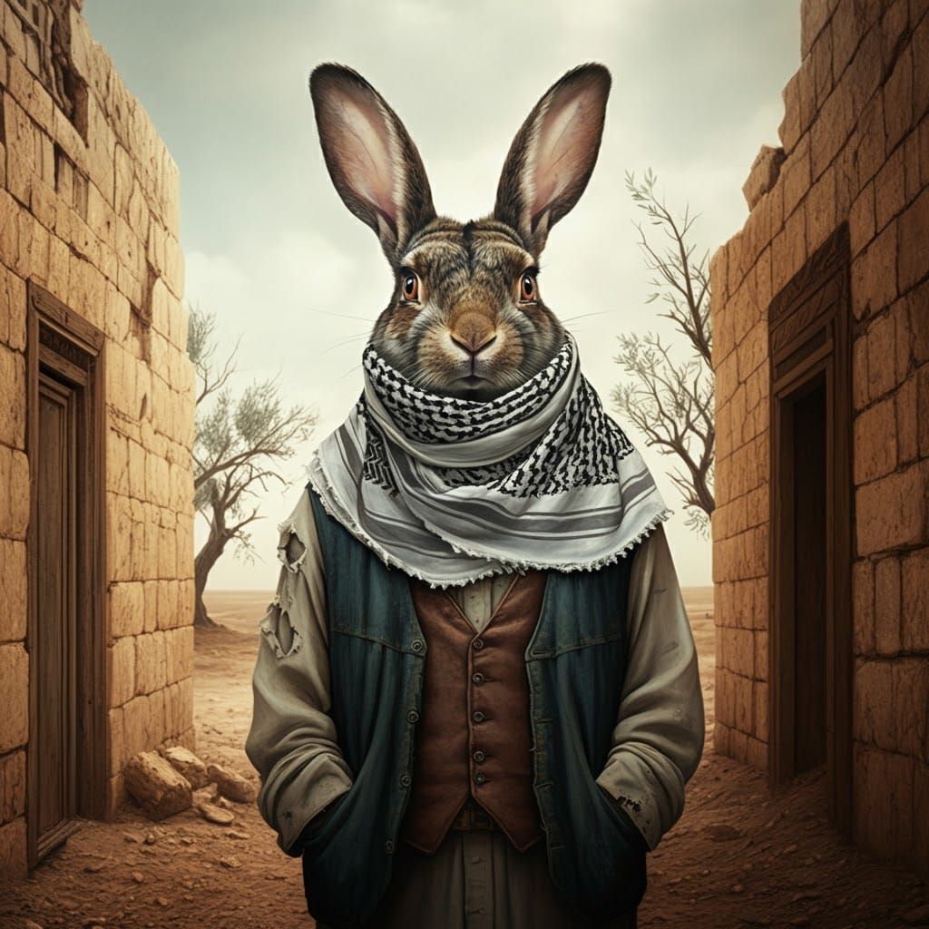 Rabbit in Keffiyeh: Middle Eastern Hope in Expressive Style