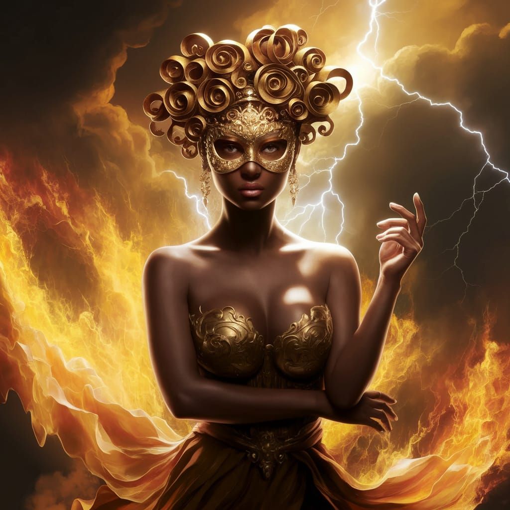 Mysterious Woman in Golden Mask with Dramatic Lighting