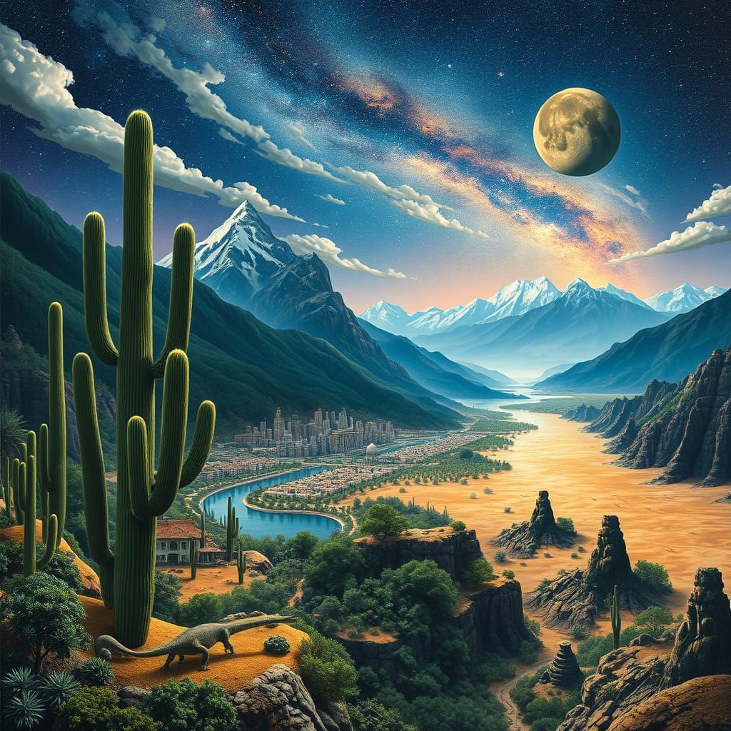Surreal Reptile Landscape in Dreamlike Style