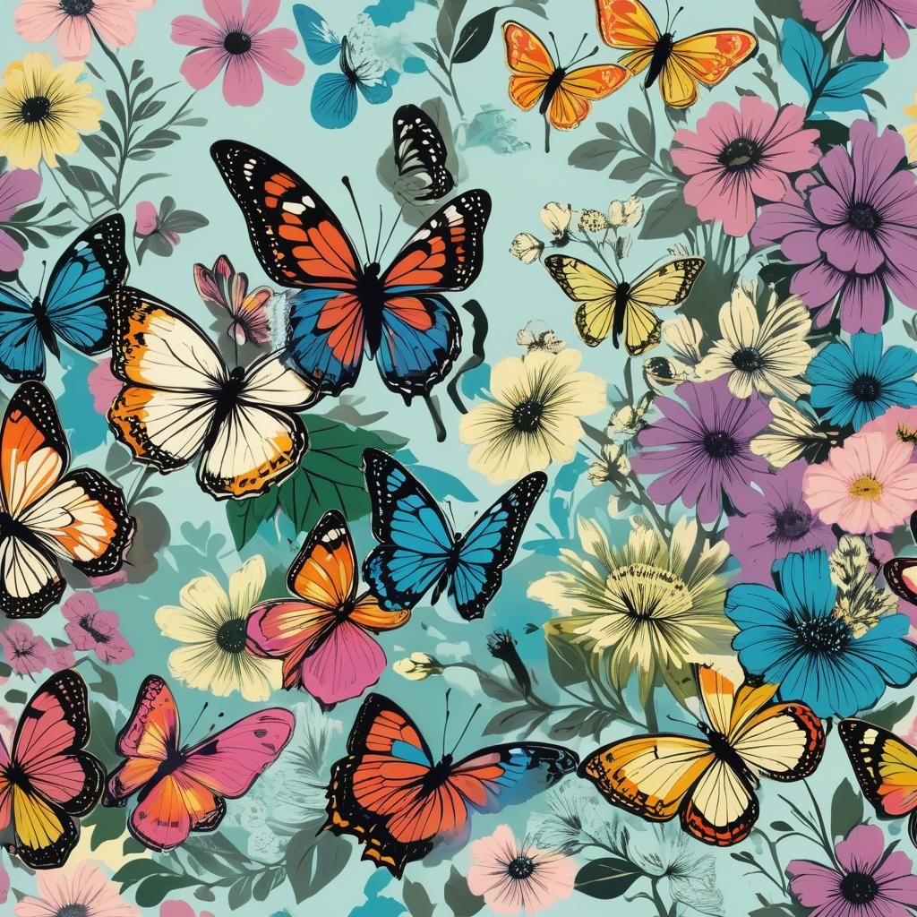 Butterflies and Flowers in Color Screen Printing