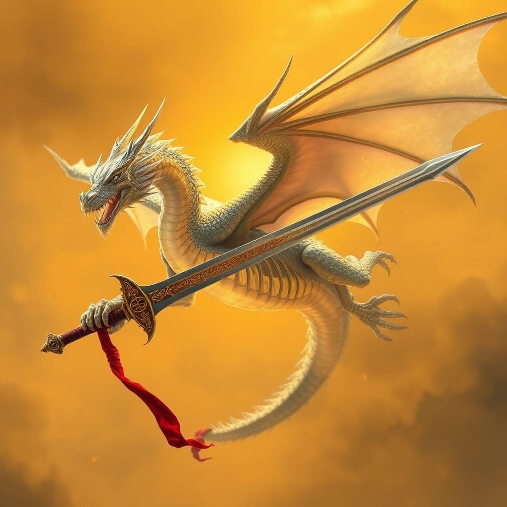 Translucent Dragon Soaring Through Golden Eastern Sunrise