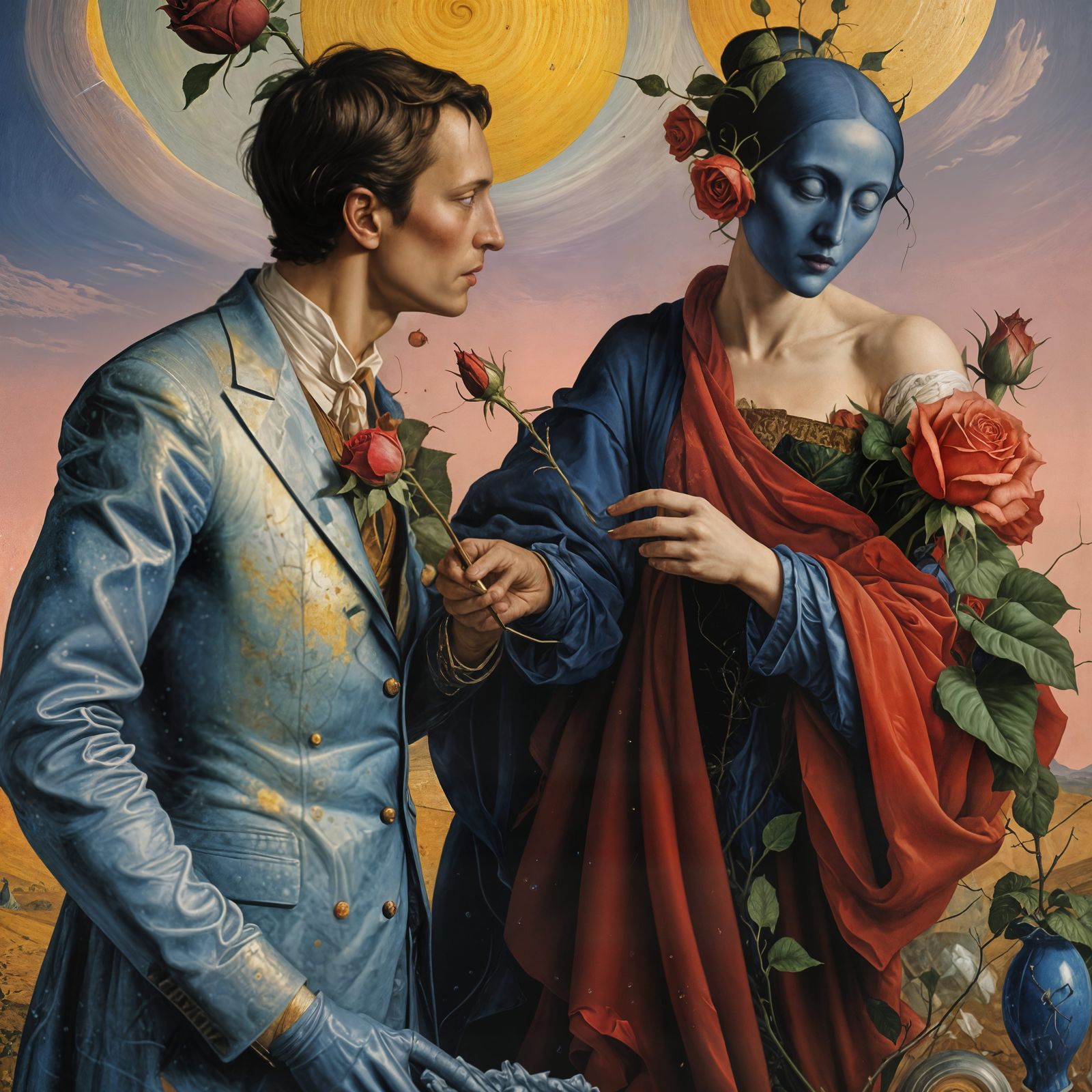 She averts her eyes as she passes him a Rose, tight in a bud...