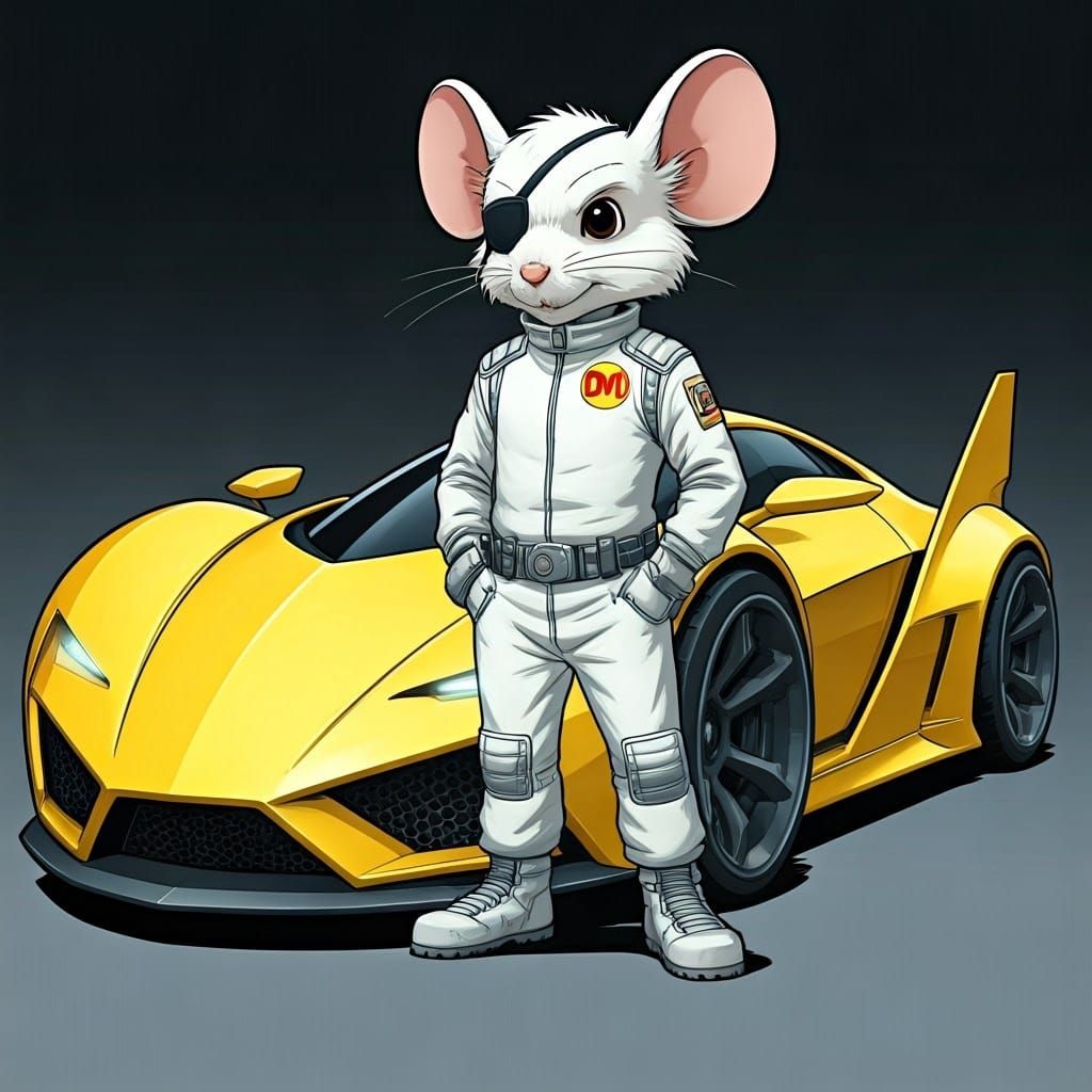 Anthropomorphic Mouse in Futuristic Car