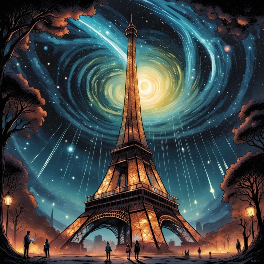 Eiffel Tower Proposal Under a Starry Galaxy