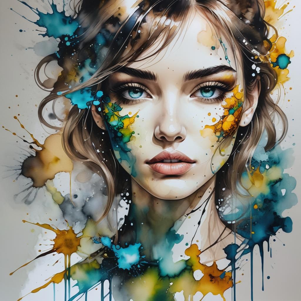 Alcohol Ink Splatter Portrait of a Girl