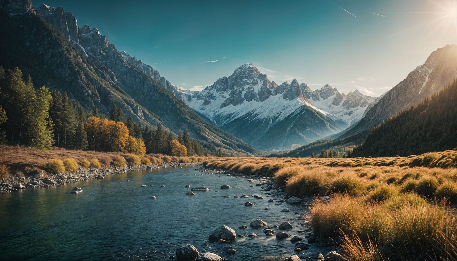 Majestic Landscape with Vibrant Valley in Cinematic Style