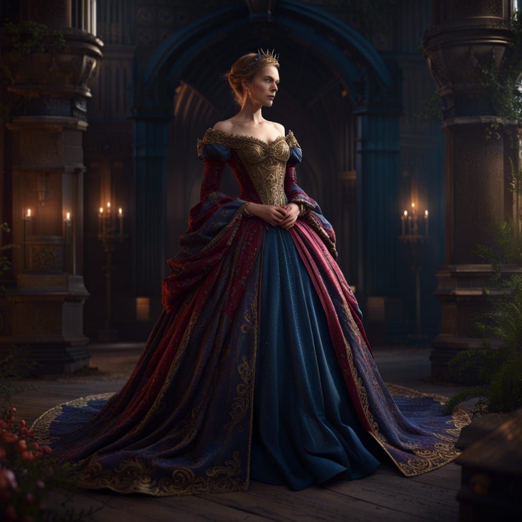 Detailed Medieval Ball Gown in Fantasy Art Style