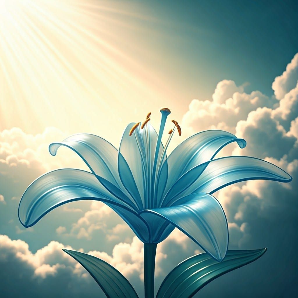 Translucent Light Blue Glass Lily Flower in Sunlight