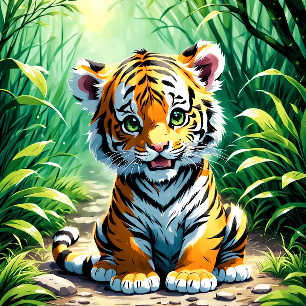 Adorable Tiger Cub in Anime Style