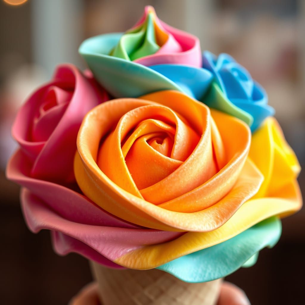 Vibrant Italian Gelato Cones as Intricate Rose Sculptures