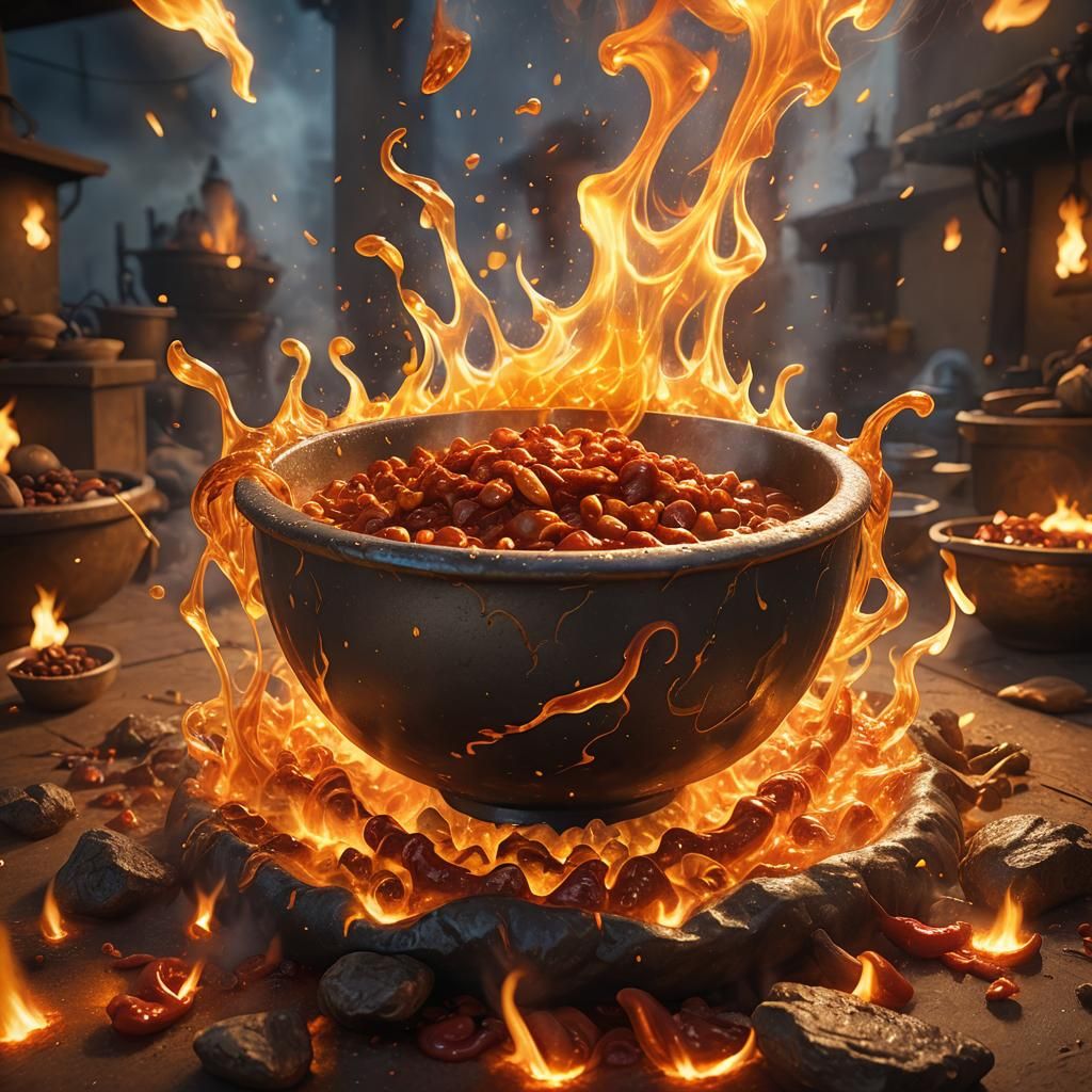Fiery Chili Bowl: Hyper-Realistic Fantasy Concept Art