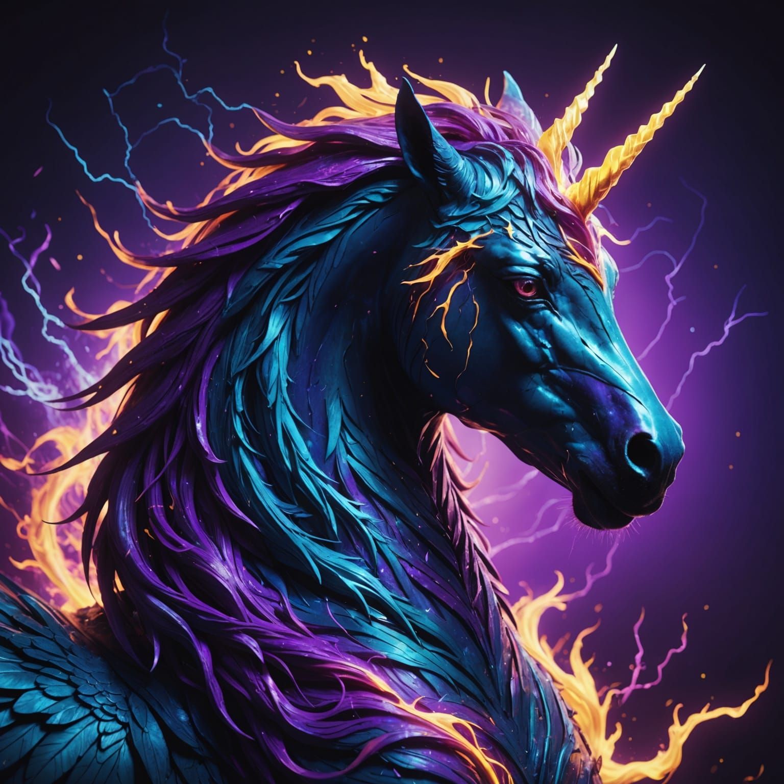 Unicorn Phoenix Rising in Electric Blue Galaxy