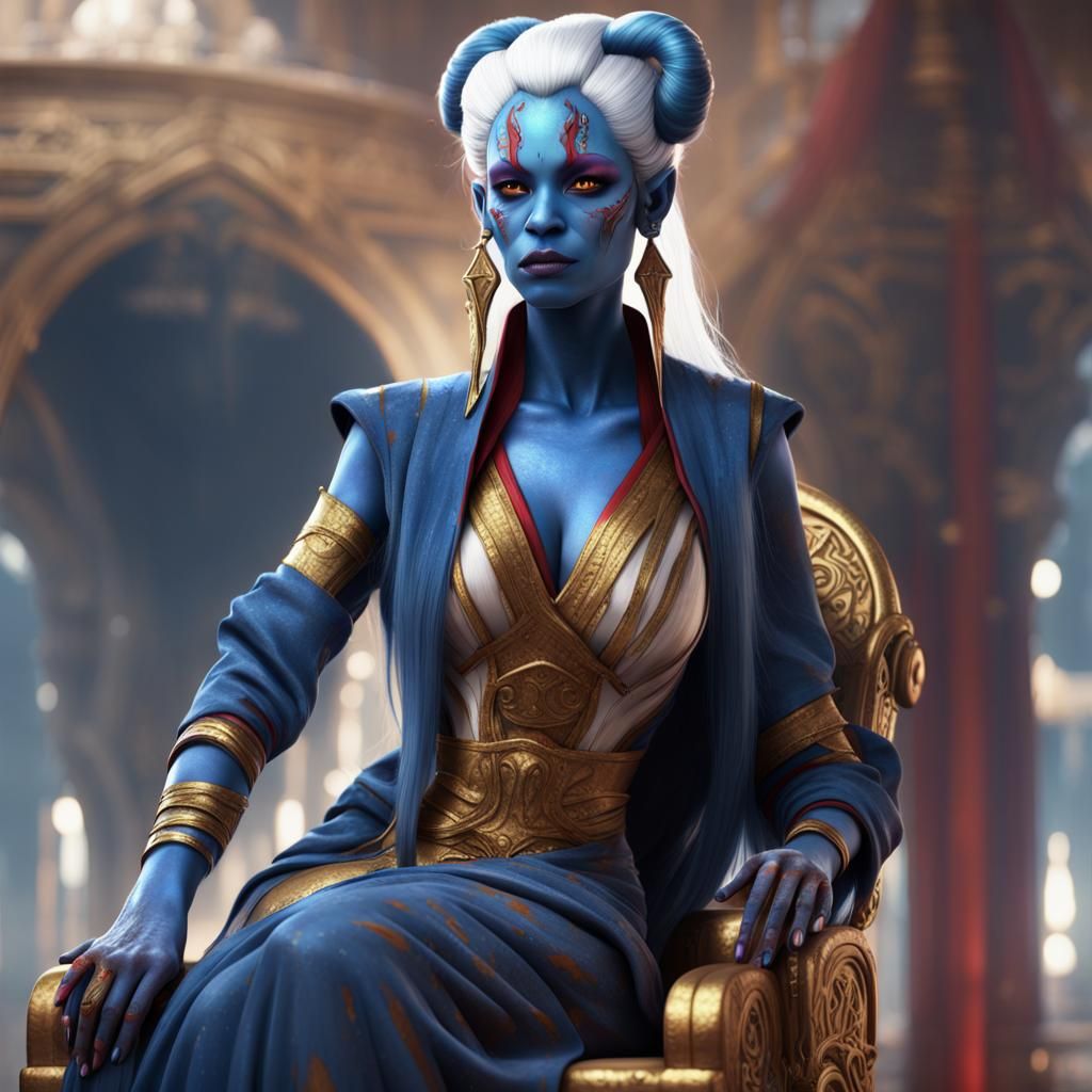 Twi'lek Queen on Throne: Fantasy Concept Art