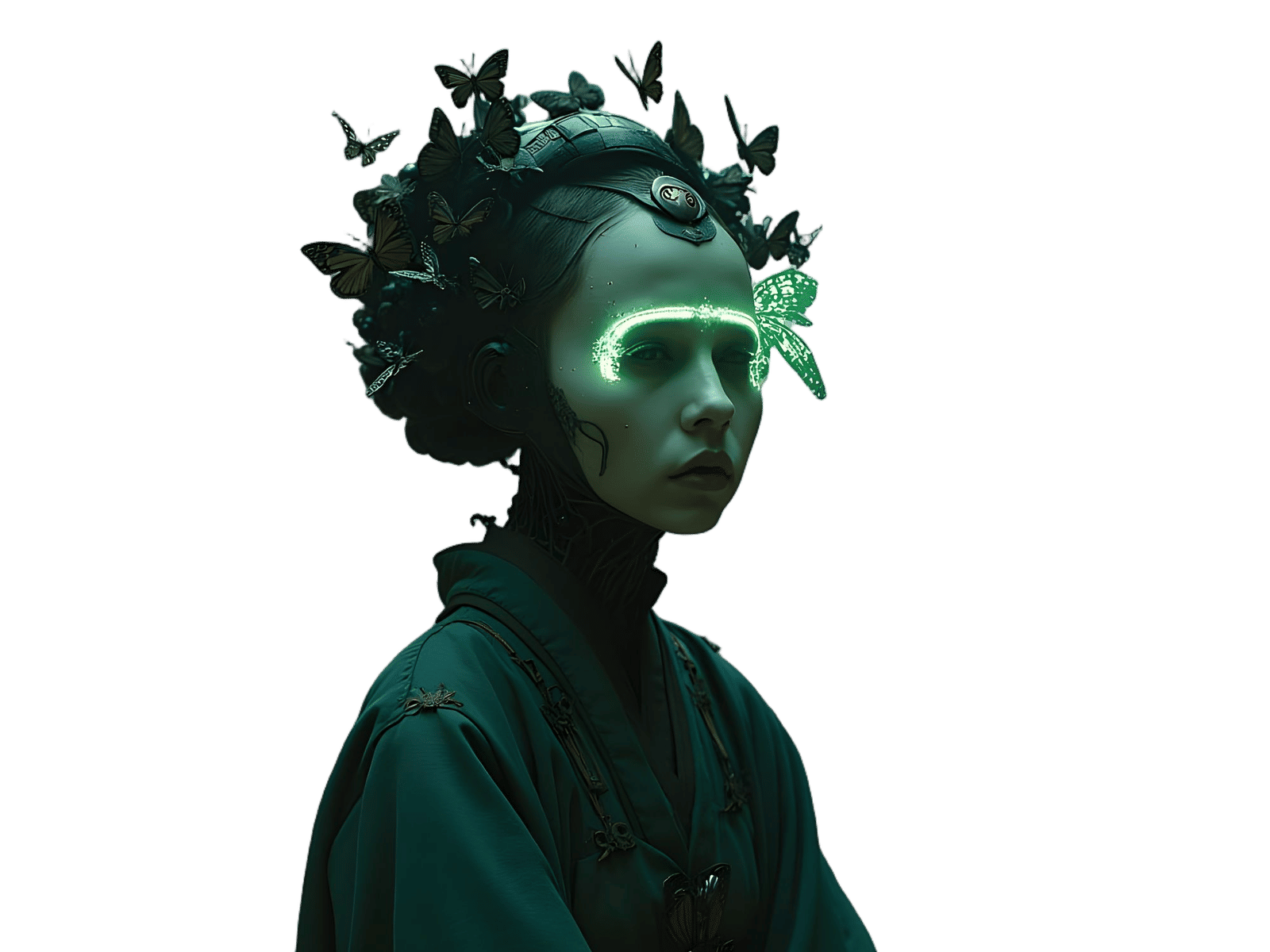 Biomechanical Geisha in Ruined Temple