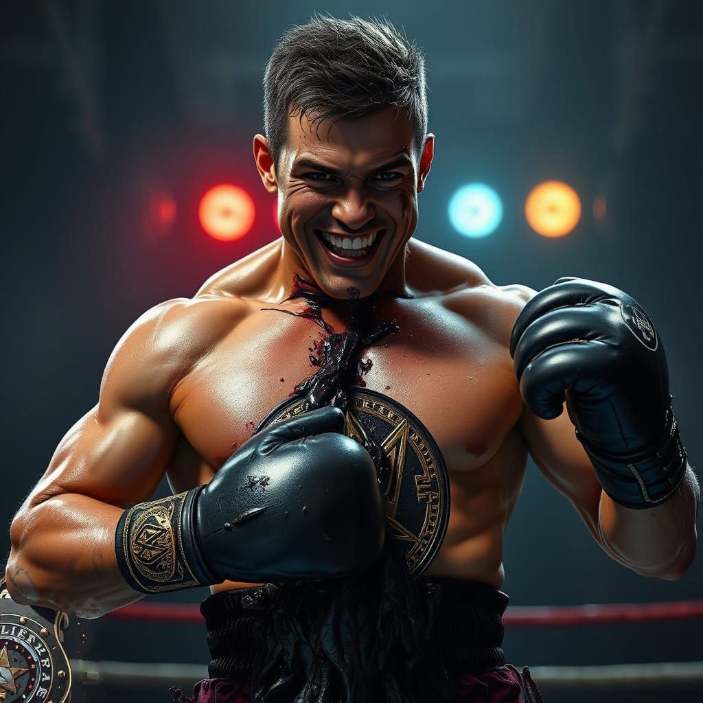 Triumphant Boxer Embraced by Venom Symbiote