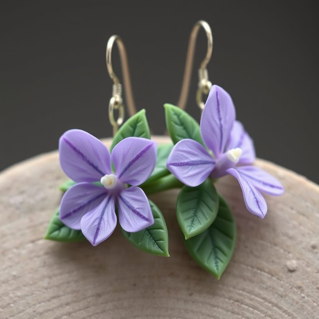 Whimsical Polymer Clay Earrings with Wood Violet Flowers in ...