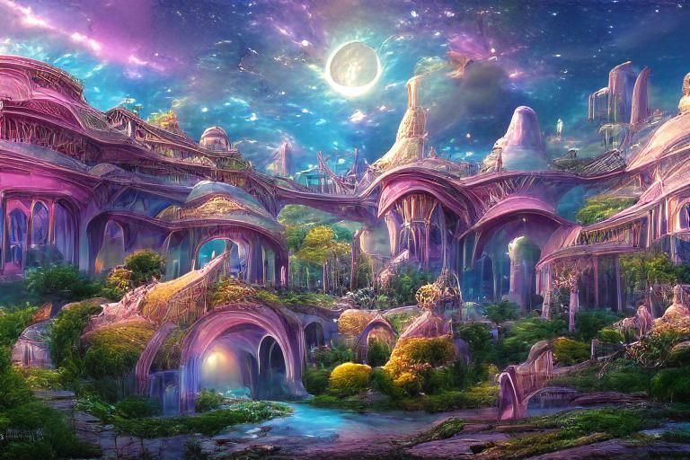 Alien Fantasy Castle in Cosmic Landscape