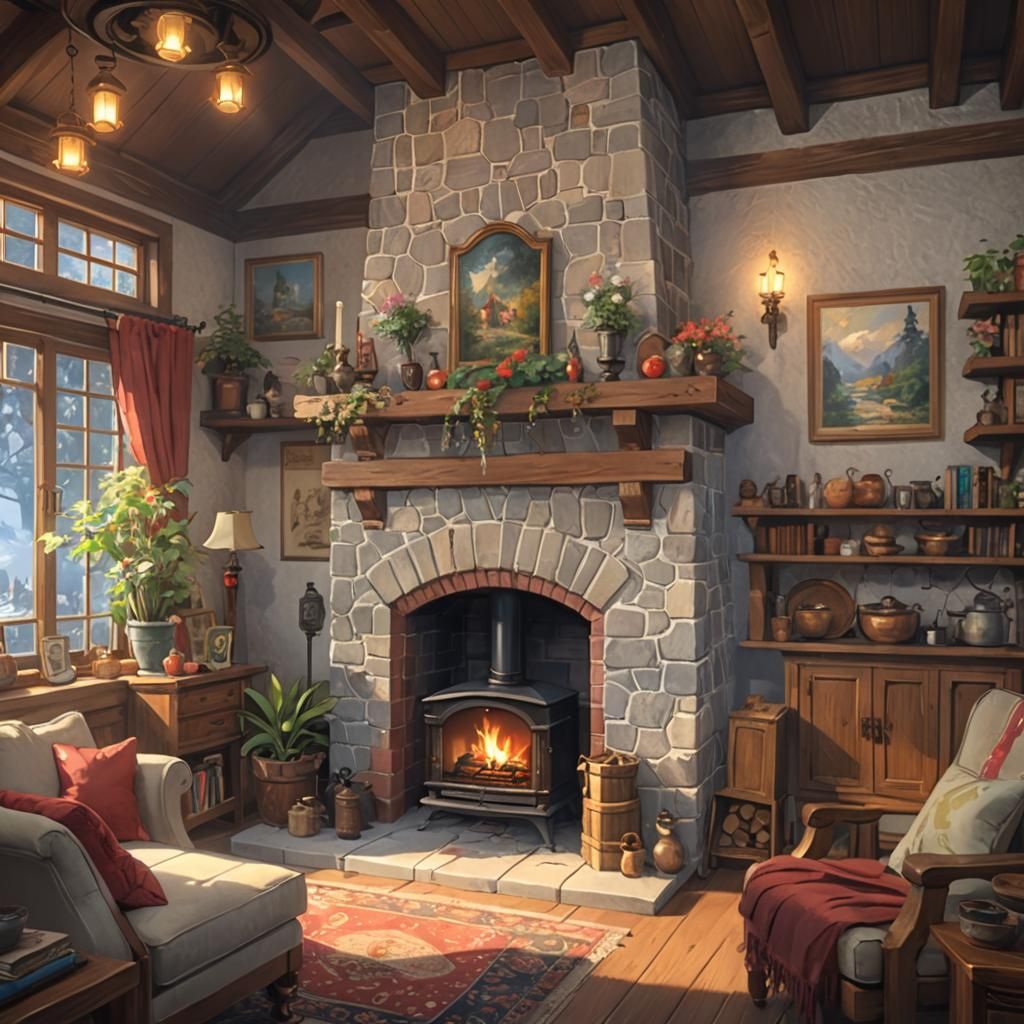 Cozy Cottage Interior in Anime Style