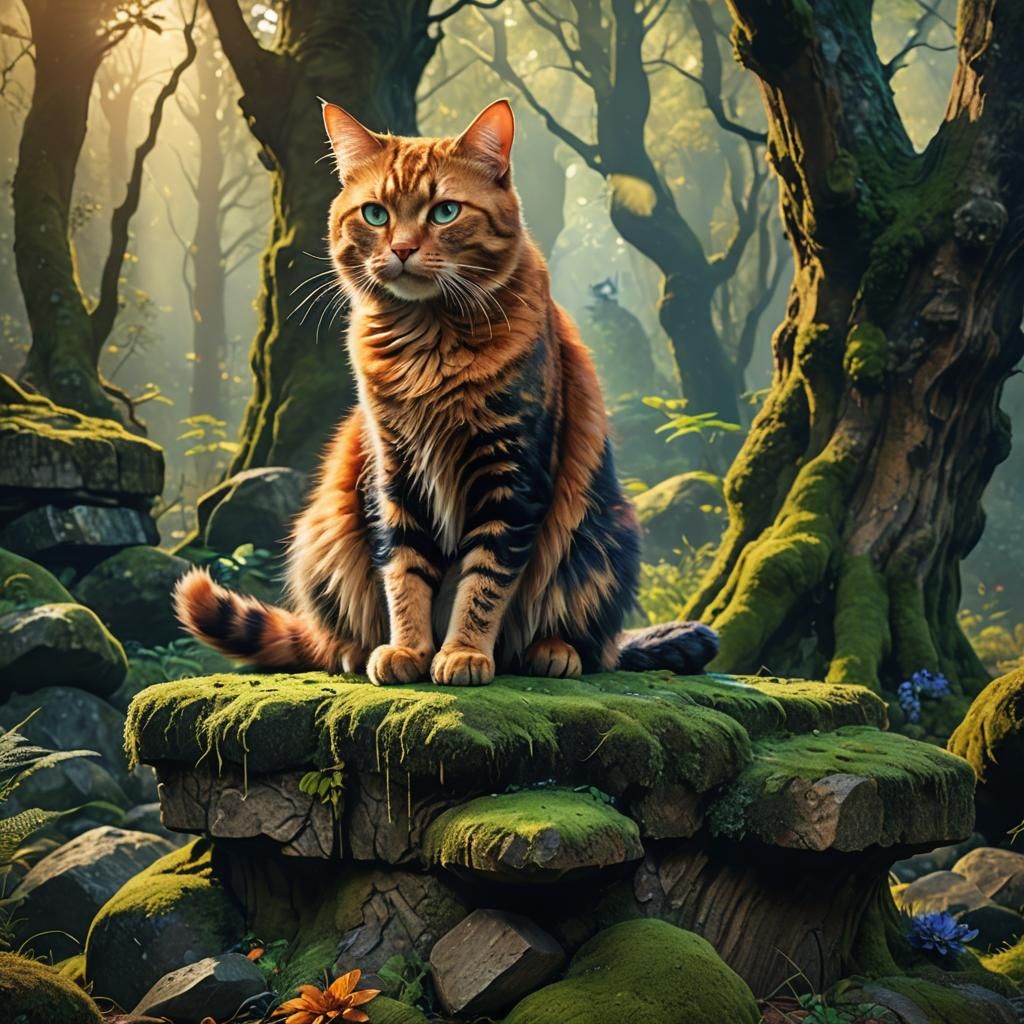 Ginger Cat in Mystical Forest Concept Art