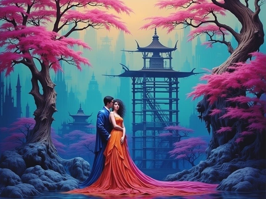 Erotic Undressing in Pointillist Photo Concept Art