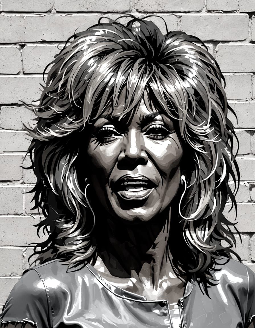 Tina Turner Stone Head Sculpture in Grayscale