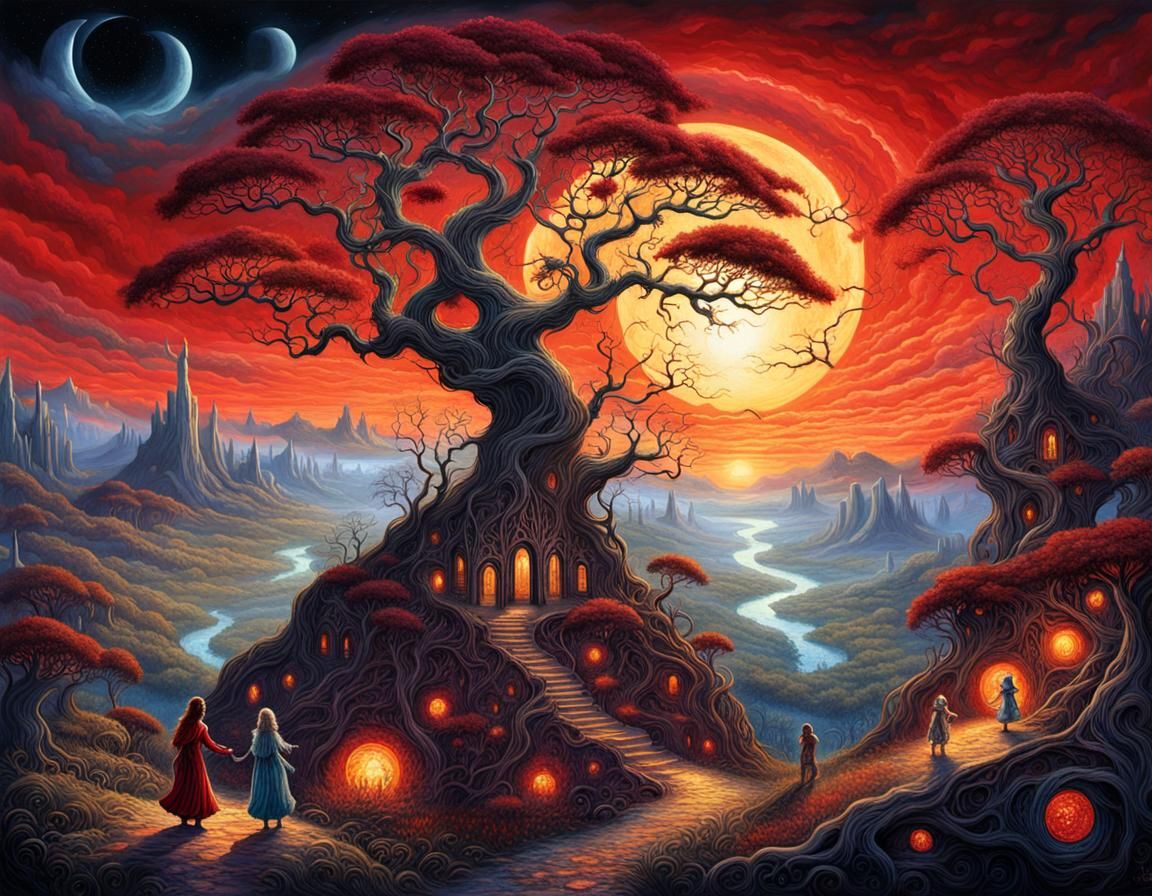 Gothic Fantasy Landscape in Dark Art Nouveau Style